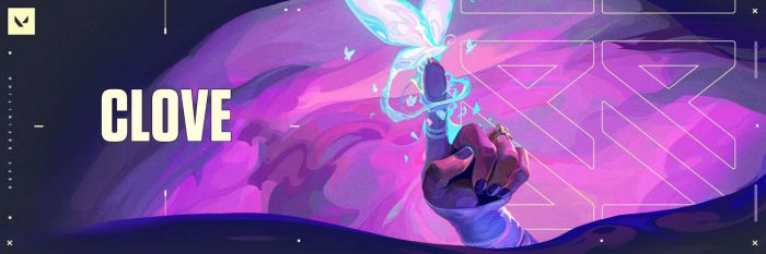 A graphic teaser featuring Clove, VALORANT's Agent 25.